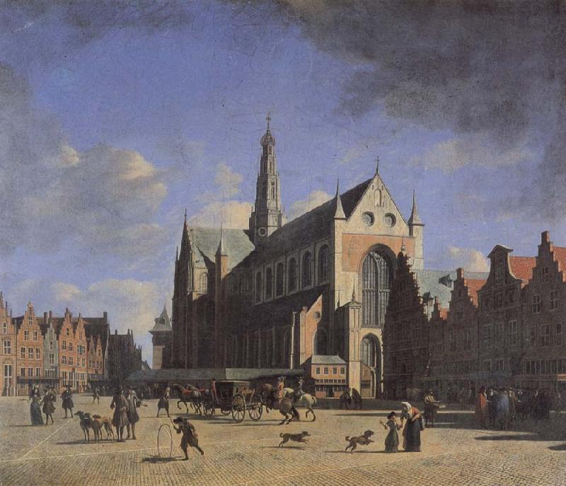 BERCKHEYDE, Gerrit Adriaensz. The Market Place and the Grote Kerk at Haarlem Spain oil painting art